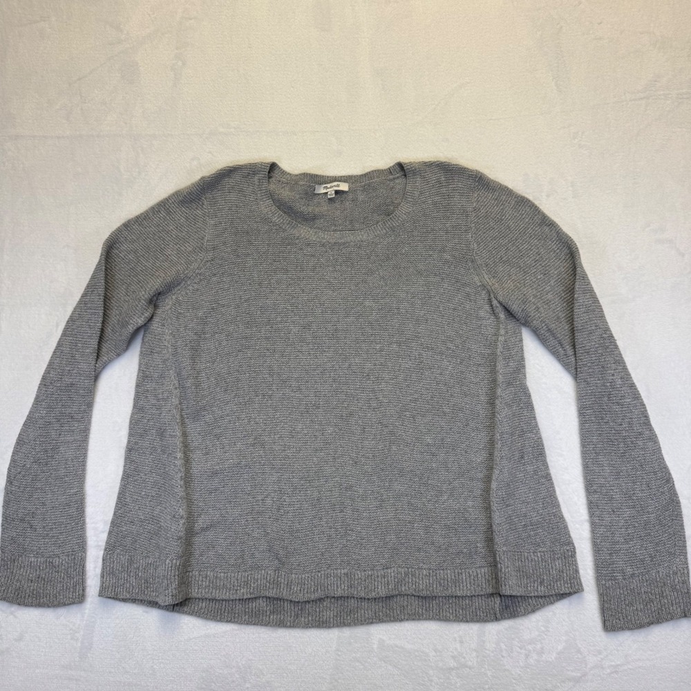 Madewell Womens Gray Textured Cotton Blend Crew Neck Sweater Large F3447 FA16